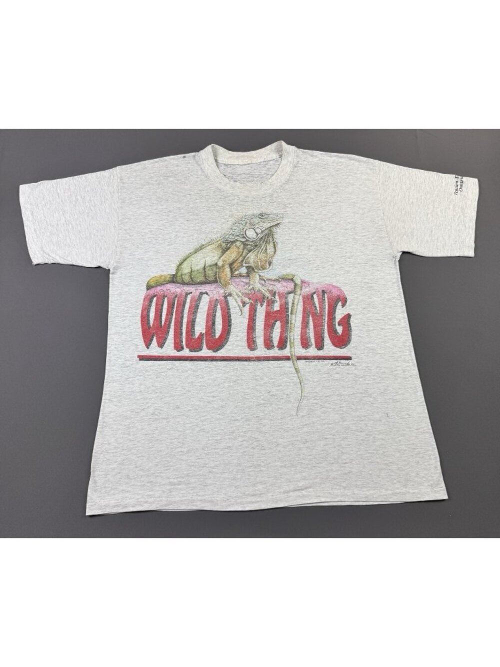 Rare Vintage 90s Harlequin Art Animal Iguana Wild Thing Thin Gray Shirt Fit XL T